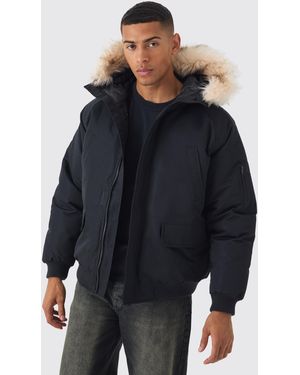 BoohooMAN Hooded Parka With Removeable Faux Fur Trim - Blue