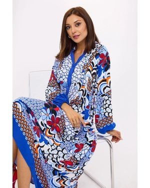 Hiccup Abstract Print Tiered Shirt Maxi Dress - Blue