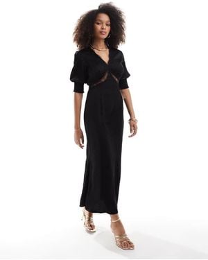 Never Fully Dressed Puff Sleeve Lace Detail Midaxi Dress - Black