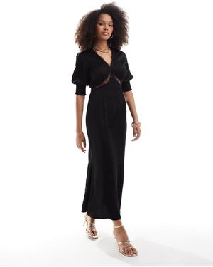Never Fully Dressed Puff Sleeve Lace Detail Midaxi Dress - Black