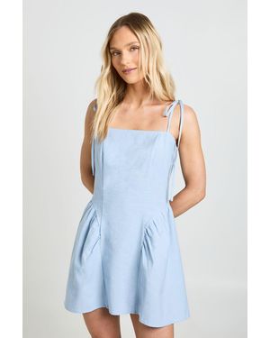 Boohoo Petite Linen Tie Shoulder Skater Dress - Blue