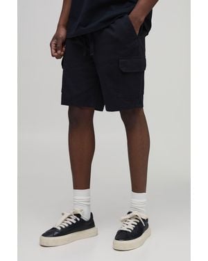 BoohooMAN Tall Skinny Fit Twill Mid Length Cargo Shorts - Black