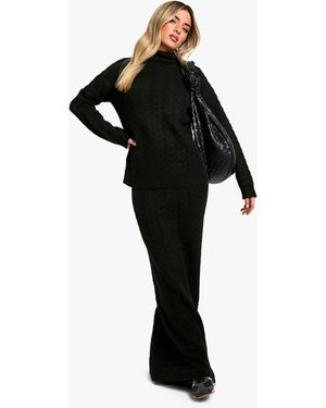 Boohoo Soft Cable Roll Neck Jumper And Maxi Skirt Co-Ord - Black