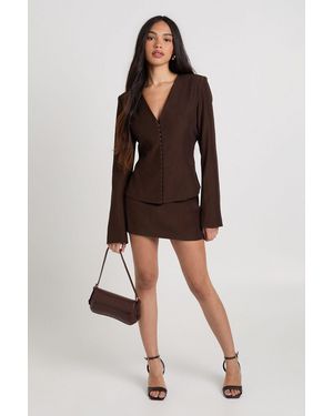 Boohoo Tailored Cinch Waist Blazer - Brown