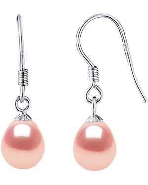 Diadema Earrings Hooks Freshwater Pearls 7-8 Mm Pears Roses 925 - Pink