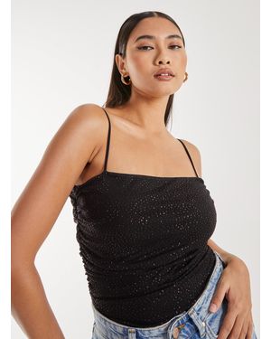 Pink Vanilla Strappy Sparkle Mesh Bodysuit - Black