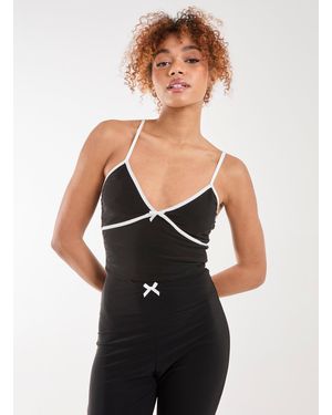 Pink Vanilla Bow Detail Piping Strappy Vest - Black