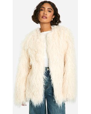 Boohoo Tall Mongolian Faux Fur Coat - Natural