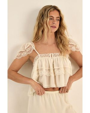 Nasty Gal Chiffon Lace Trim Cap Sleeve Tiered Cami Co-Ord Top - Natural