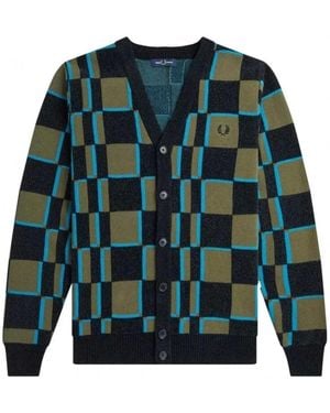Fred Perry Glitch Chequerboard/Uniform Cardigan Cotton - Green