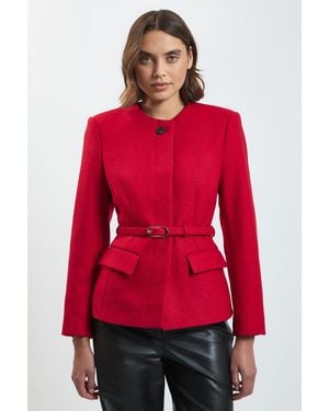 Karen Millen Wool Blend Belted Collarless Tailored Coat