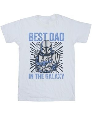 Star Wars Mandalorian Best Dad Galaxy T-Shirt Cotton - Blue