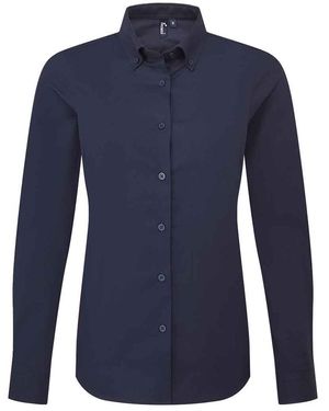 PREMIER Ladies Supreme Oxford Long-Sleeved Formal Shirt - Blue