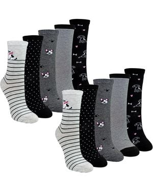Sock Snob 10 Pairs Ladies Dog Patterned Socks - Black