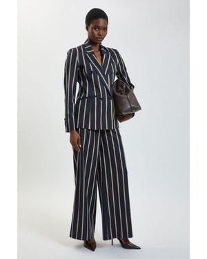 Karen Millen Stripe Wide Leg Tailored Trouser - Blue