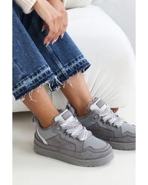 Where's That From Wheres 'Xavia' Suede Low Top Trainer Slipper With Faux Fur Lining - Grey