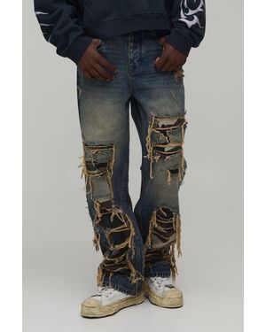 BoohooMAN Washed Camo Rip & Repair Relaxed Fit Jeans - Black