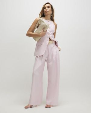 River Island Wide Leg Trousers Linen Look Belted - White