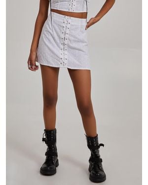 Pink Vanilla Lace Up Mini Skirt - White