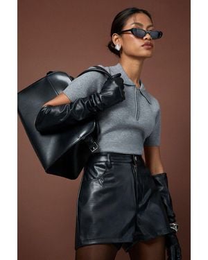 Boohoo Faux Leather High Waisted Shorts - Blue