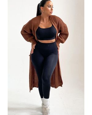 Femme Luxe Knitted Long Sleeve Pocket Detail Ribbed Cardigan - Blue