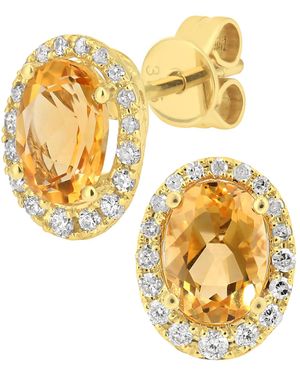 DIAMANT L'ÉTERNEL Ovaal Geslepen Oorknopjes Van 9 Karaat Geelgoud Met Diamanten En Citrien Edelstenen - Metallic