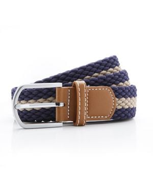 Asquith & Fox Two Colour Stripe Braid Stretch Belt /Khaki) - Blue