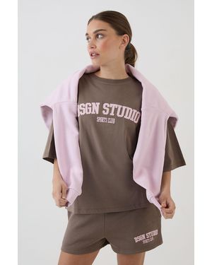 DSGN Studio Applique Oversized T-Shirt - Brown