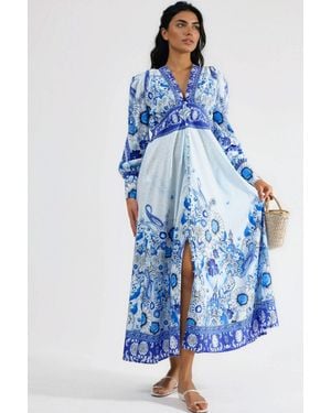 Msn-Collection Floral Maxi Dress With Panelled Design - Blue