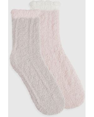 Boohoo Cable Knit Fluffy Socks 2 Pack - White