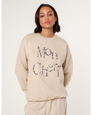 Blue Vanilla Slogan Mon Cheri Snake Sweatshirt - Natural
