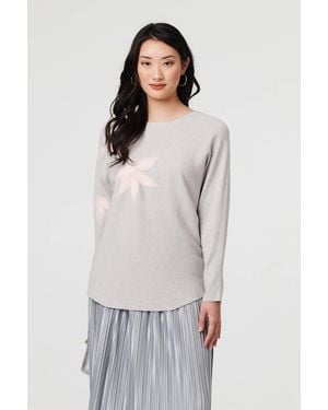 Izabel London Floral Long Batwing Sleeve Relaxed Top - Grey