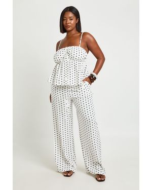 Boohoo Plus Polka Dot Wide Leg Trouser - White
