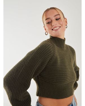 Pink Vanilla High Neck Knitted Jumper - Green