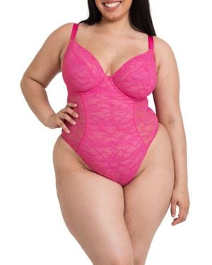 Curvy Kate All Night Lace Plunge Bodysuit - Pink