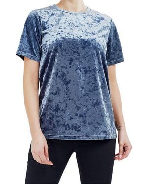 Brave Soul Plain T Shirts Regular Fit Short Sleeve Party Velvet T Shirt - Blue