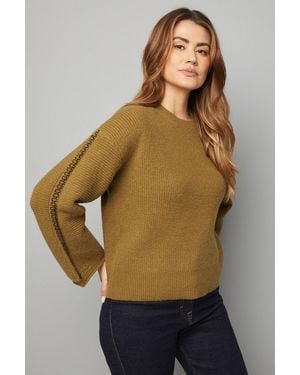 Wallis Crew Neck Trim Detail Jumper - Green