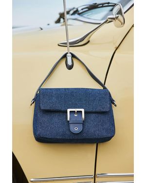 Sosandar Denim Buckle Detail Shoulder Bag - Blue