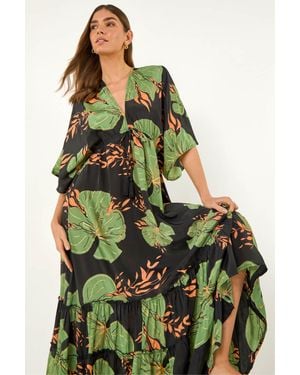 Roman Boho Leaf Maxi Dress - Green