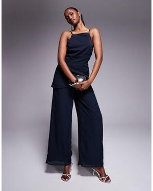 ASOS Square Neck Structured Jumpsuit With Chiffon Trouser - Blue