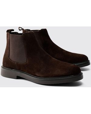 BoohooMAN Real Suede Leather Chelsea Boot - Brown