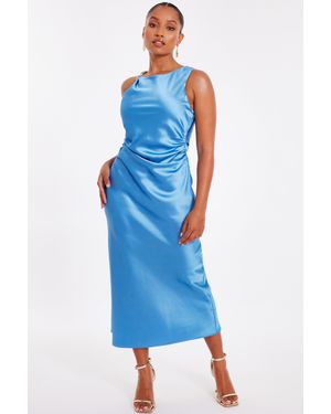 Quiz Petite Satin Ruched Midaxi Dress - Blue