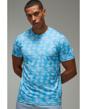 BoohooMAN Active Abstract Wave Regular Fit T-Shirt - Blue