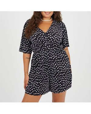 Brave Soul V-Neck Polka Dot Short Sleeve Playsuit - Black