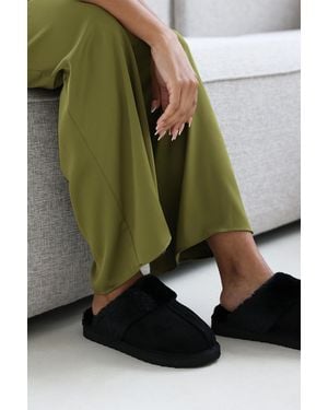 Where's That From Wheres 'Xandra' Suede Mule Slippers With Cosy Faux Fur Trim - Green