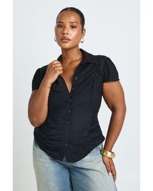 Boohoo Plus Ruched Fitted Shirt - Blue
