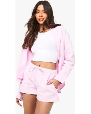 Boohoo Linen Look Drawstring Shorts - White