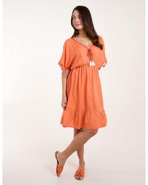 Blue Vanilla Tassel Detail V Neck Dress - Orange