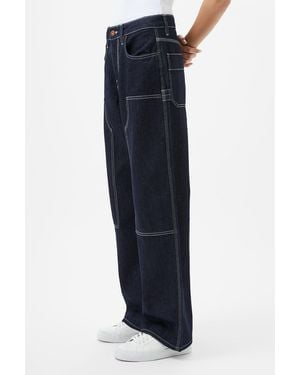 French Connection Dark Cotton Relaxed Fit Contrast Stitch Denim Jeans - Blue