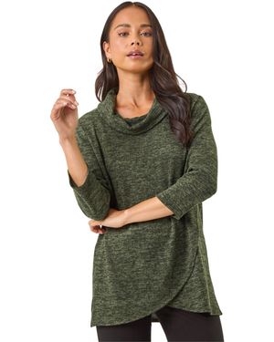 Roman Petite Brushed Knit Wrap Top - Green